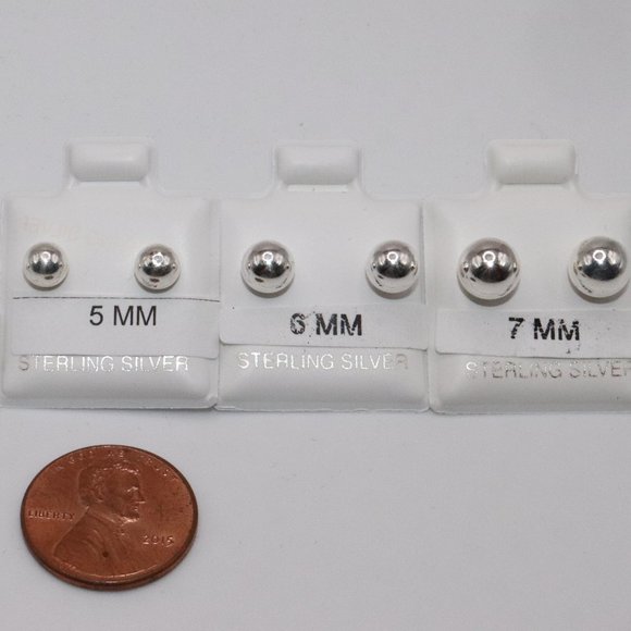 925 Sterling Silver Genuine Round Ball Stud Earrings 7mm / Pair / Men Women Kids - Picture 6 of 7